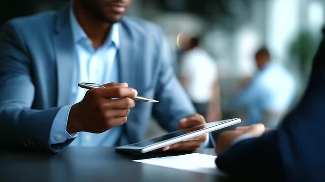 Tablet meeting with faceless mentor giving advice design briefing session internship program professional help project research branding coaching startup portfolio