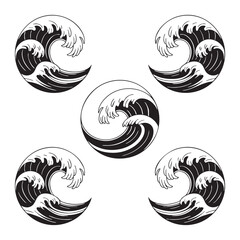 asian water wave silhouettes set in black vector style for traditional and modern design