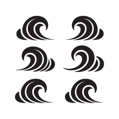 asian water wave silhouettes set in black vector style for traditional and modern design