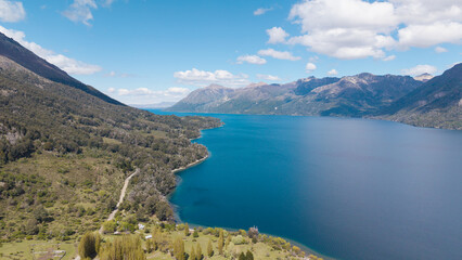Aerial view of "Lake Huechulafquen" in Neuquen, Argentina. Lanin National Park.