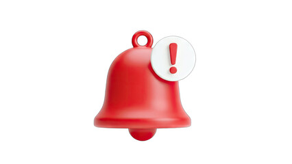 Red Bell with Exclamation Mark Alerting on White Background