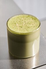 Creamy Matcha With Shadow, Energetic Matcha Drink Highlighting Modern Minimalist Design And Ambiance