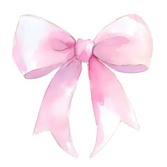 a watercolor illustration of a cute cartoon style pink bow in a full view washy watercolor clean nursery clipart mixed with pencil light tones and colo