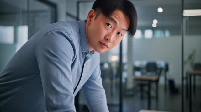 Man experiencing stress and frustration while working on computer in modern office environment