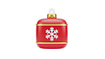 Red Christmas Ornament with Snowflake Decoration on White Background