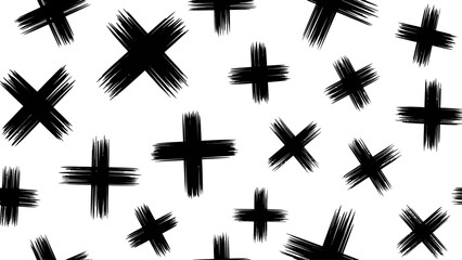 Fototapeta premium Abstract seamless pattern with hand drawn crosses and x shapes in black and white