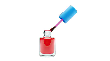 Red Nail Polish Bottle with Brush Isolated on White