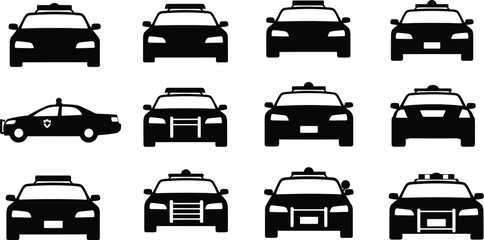 Silhouettes of police cars and taxis in a grid arrangement © MALA