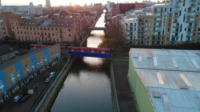 DLR Crossing Limehouse Canal East London &ndash; 4K Video