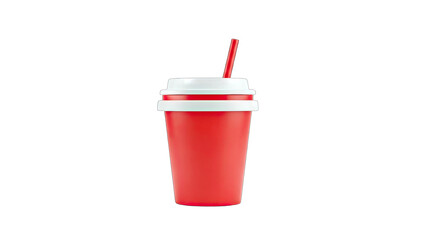 Red Soda Cup with Straw on White Background