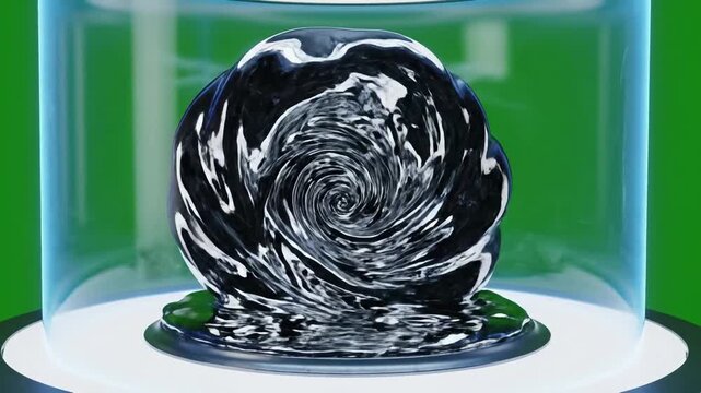 Liquid metal pours onto black background with liquid metal with a chrome effect ad_ready green screen liquid metal effects style