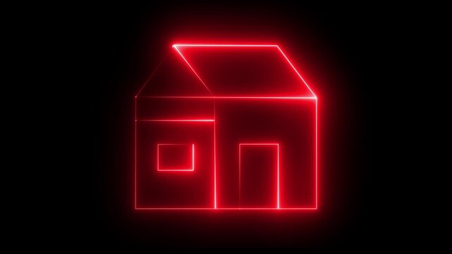 Neon home icon representing house, real estate and property concept. Glowing neon style house symbol suitable for real estate branding, smart home technology, property app, web user interface,