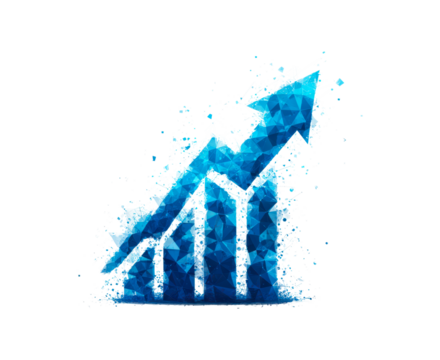 Dynamic geometric growth arrow and bar chart concept for business success on transparent background, PNG - Powered by Adobe