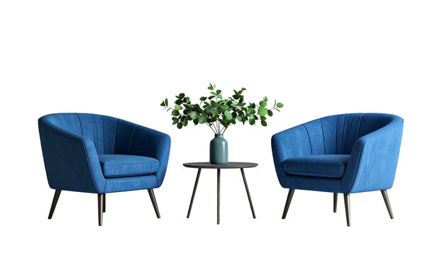 Modernes M&ouml;belset mit zwei blauen Sesseln &ndash; 3D-Rendering