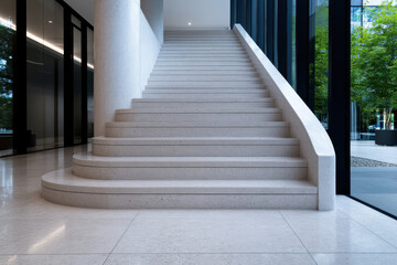 Fototapeta premium A stunning view of a gracefully curved staircase showcasing modern architectural design and the beauty of simplicity in an elegant indoor setting with natural light.