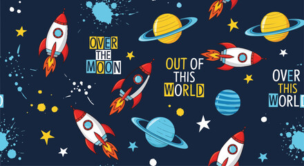 Out of this World: Rocket & Planet Seamless Pattern for Kids.