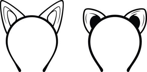 Two black and white cat ear headbands displayed against a white background