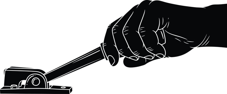 A hand holding a small tool resembling a stapler or a similar device