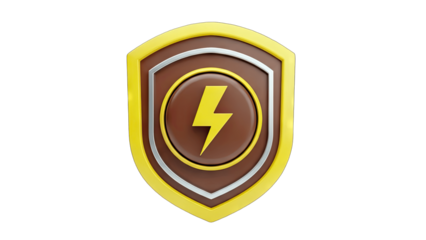 Shield with Lightning Bolt Icon on White Background