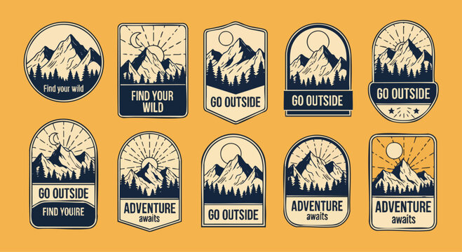 Vintage Mountain Adventure Badges and Stickers.