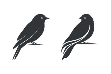 Fototapeta premium Two black birds perched on a branch, facing opposite directions, depicted in a minimalist illustration style.