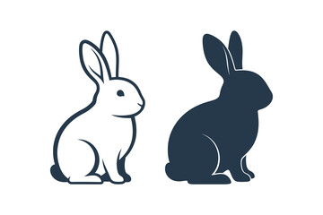 Obraz premium Modern graphic design element featuring two distinct rabbit illustrations a clean line art outline and a bold solid silhouette, ideal for logos or icons in a minimalist style for various projects