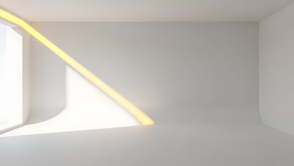 Modern empty room with matte taupe walls, crisp sunlight streaks forming diagonal beams, gentle haze in air for atmospheric depth, clean and quiet