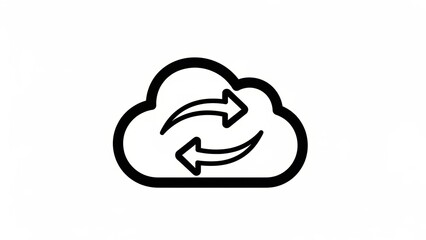 Cloud icon with arrows symbolizing data upload and download on white background