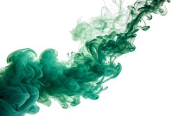 Emerald and Mint Green Smoke Swirls, abstract fluid dynamics, cutout, PNG isolated on white or transparent background