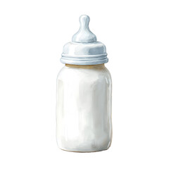 Cute minimalistic simple watercolor painting of a white baby bottle nursery watercolor style clean shapes handpainted texture isolated on white background