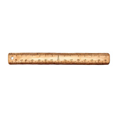 watercolor childrens illustration watercolor wooden ruler soft natural wood tone light pencil markings white background clean cutout design consistent scale realistic yet whimsical sty