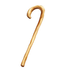 cute minimal watercolor clipart of a wooden shepherds staff gently curved nativity clipart minimal shadows flat watercolor look soft pastel tones clean shapes handpainted texture isol