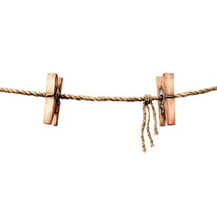 watercolor illustration of a simple rope clothesline with wooden pegs rustic neutral style cozy neutral watercolor style isolated on white clipart