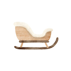 Cute watercolor clip art of a wooden sled minimal soft neutral palette simple friendly shapes isolated white background flat handpainted texture cozy childrens illustration style 4k.jp