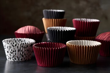 Red velvet cupcake liner collection in assorted patterns offering charming festive decorative baking accessories