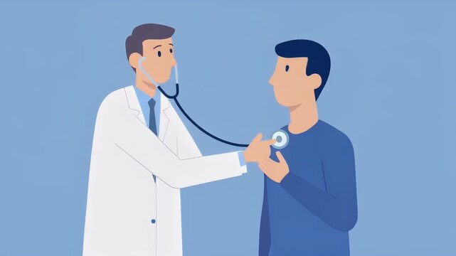Doctor examining patient with stethoscope, medical checkup and healthcare cartoon animation 4k