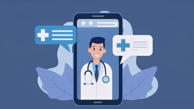 Telemedicine concept on smartphone, doctor online consultation and medical app animation 4k