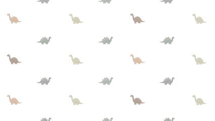 Minimalist seamless pattern of tiny dinosaur silhouettes in pastel tones, evenly spaced on clean white background