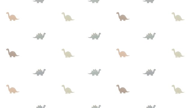 Minimalist seamless pattern of tiny dinosaur silhouettes in pastel tones, evenly spaced on clean white background