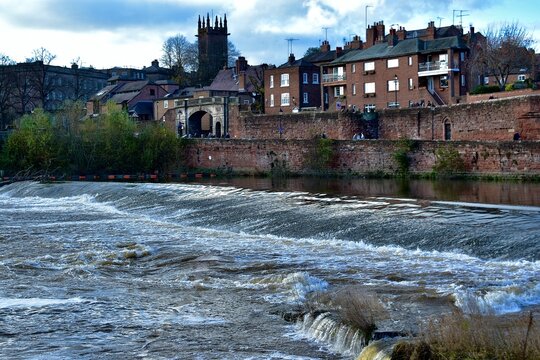 The River Dee and quay in Chester in autumn, England, UK