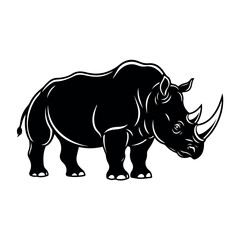 Fototapeta premium Powerful black rhinoceros illustration, side view, showcasing its iconic horn and strong build.
