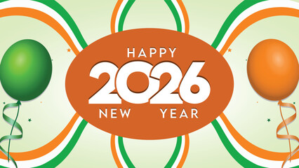 Happy New Year 2026 design. Modern holiday greeting banner, poster, greeting card template