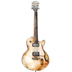 Fototapeta premium Vintage watercolor illustration style of a guitar soft and natural color palette minimal white background cozy and rustic aesthetic handpainted look delicate and whimsical design subt