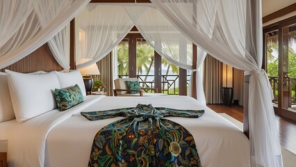 Luxurious Bedroom with Canopy Bed and Balcony View.