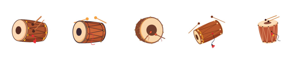 Traditional Drum Instrument Flat Vector Illustration Collection Set