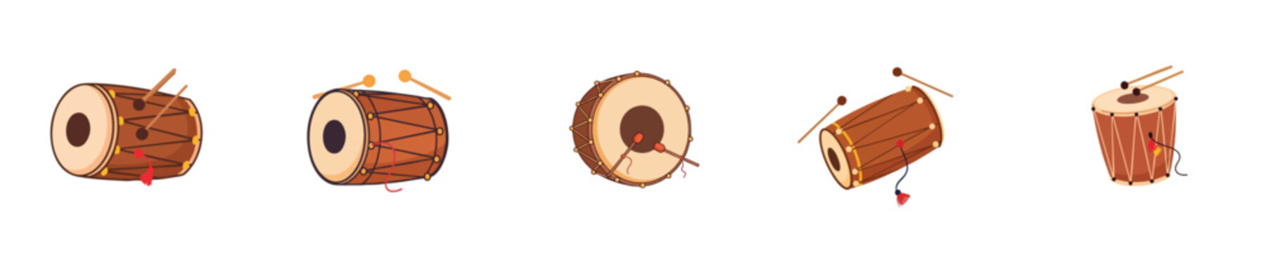 Traditional Drum Instrument Flat Vector Illustration Collection Set
