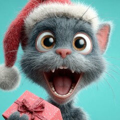 Festive feline joy captured in a magical holiday scene. Branding asset. Charming feline holiday greetings with gifts and santa's hat. Visual identity. Concept art.