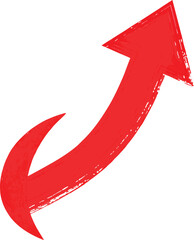Bright red arrow curves dynamically upwards and to the right on a clean background, representing growth and success