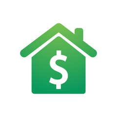 Green house icon with a dollar sign inside, symbolizing real estate investment and wealth