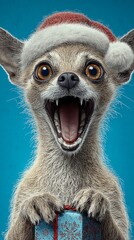 Adorable pup in santa hat offers ultimate christmas spirit in art. Fantasy poster. Festive dog art with extra gifts and snowflakes, enhanced christmas vibe. Cinematic poster.